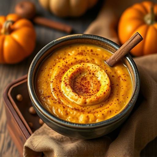 A serving of isijingi pumpkin porridge in a rustic bowl garnished with cinnamon