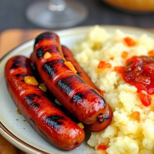 Boerewors, a South African sausage, served with pap and relish