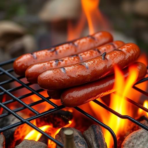 Boerewors sizzling on a braai, a South African sausage traditionally grilled over an open fire.