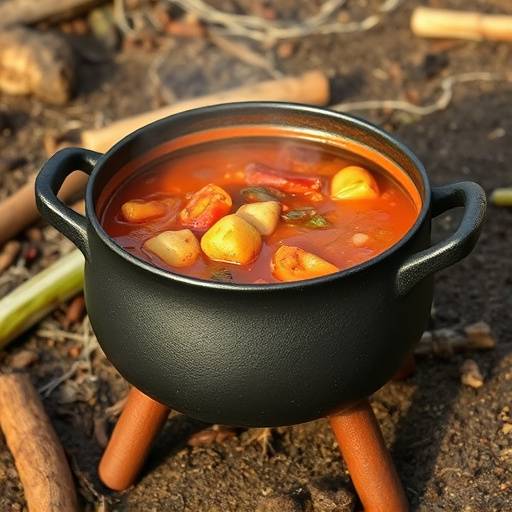 Potjiekos, a traditional stew cooked in a three-legged cast iron pot
